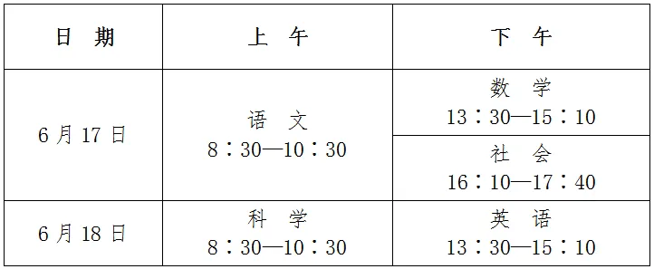 杭州中考时间科目安排表 2023杭州中考总分各科分数详细