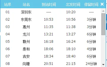 深圳东至包头Z182次列车时刻表站点票价详情 全程33小时