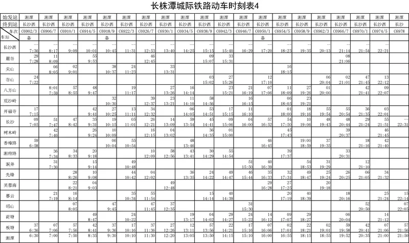 长株潭城际铁路动车时刻表4
