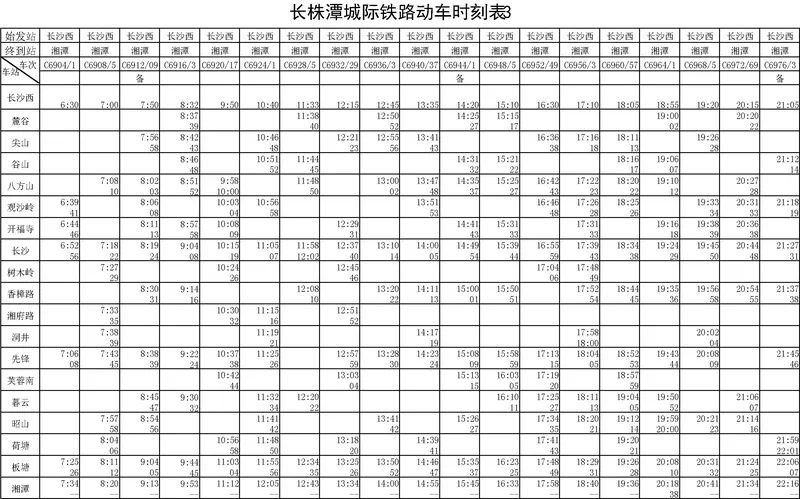 长株潭城际铁路动车时刻表3