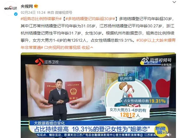 姐弟恋比例持续攀升 多地结婚登记均龄超30岁
