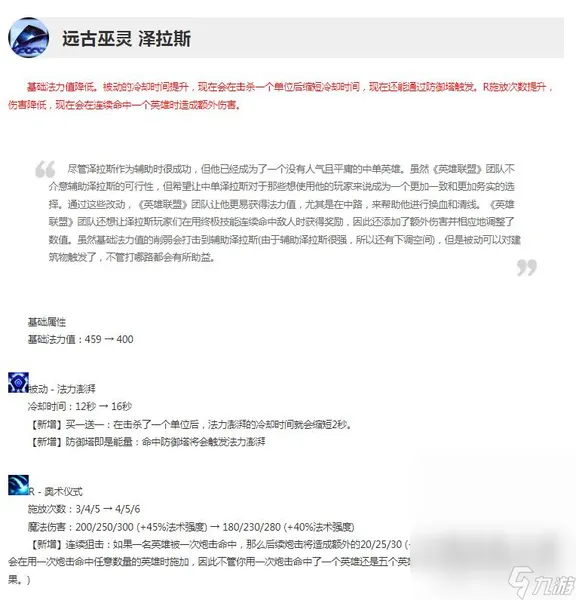 LOL13.14版本正式服泽拉斯加强介绍 更新时间基础属性一览