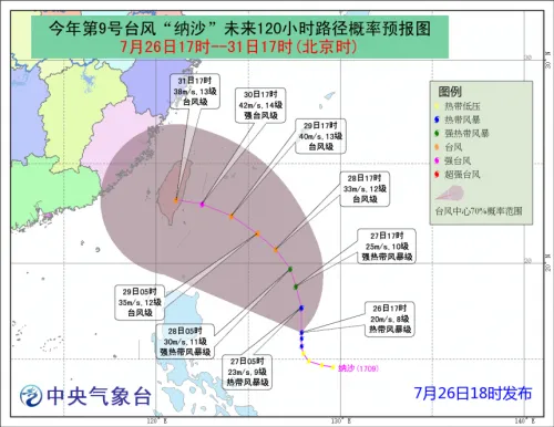台风纳沙未来120小时路径概率预报图