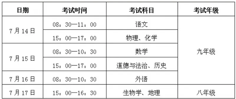 合肥中考时间