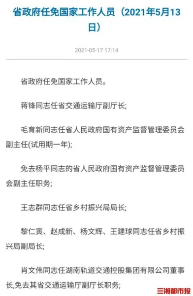 湖南省乡村振兴局领导班子公布 王志群任局长