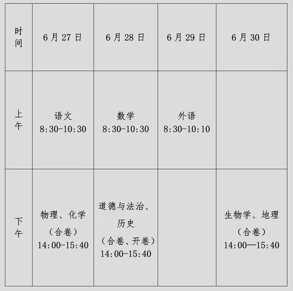 长春中考2023科目时间表 长春中考考几天？